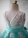 Blue Ball Gown Scoop Sleeveless Bowknot Floor-Length Tulle Appliques Flower Girl Dresses DM722