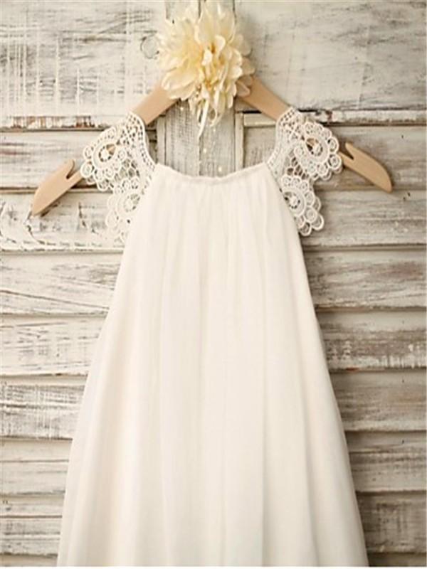 Ivory A-line Scoop Sleeveless Chiffon Floor-Length Flower Girl Dresses DM716