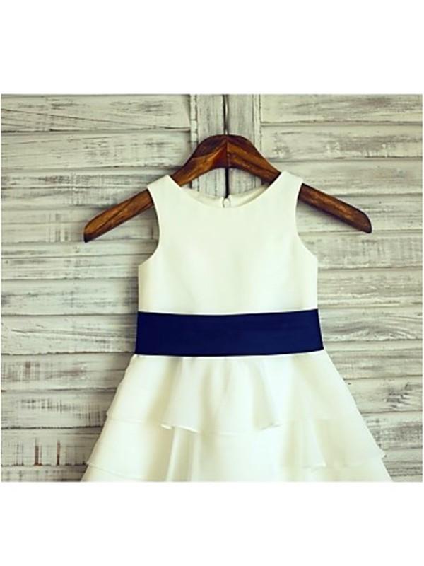 Ivory A-line Sleeveless Scoop Ruffles Floor-Length Flower Girl Dresses DM715