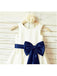 A-line Scoop Sleeveless Bowknot Tea-Length Satin Flower Girl Dresses With Blue Sash DM711