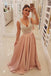Charming Blush Pink Long Satin Prom Dresses Unique Pearls Formal Evening Dress DM10