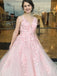 Elegant Pink Ball Gown Prom Dresses With Lace Appliques DMO90