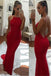Simple Spaghetti Straps Backless Red Prom Dress,Long Mermaid Formal Dresses DMI38