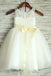 A-Line Round Neck White Flower Girl Dress with Lace Sash DMP24