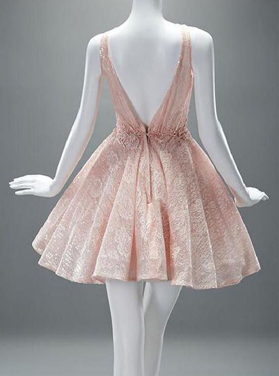 New arrival Sexy Open Back Short Lace Scoop Sleeveless Homecoming Dresses with Appliques DM203