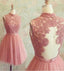 Gorgeous A-line High neck Pink Lace Appliques Short Tulle stunning Homecoming Dresses DM333