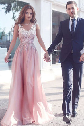 Elegant Appliques Sleeveless Pink Floor-Length A-Line Prom Dresses/Evening Gown DM192