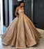 Beading Sequins Gold Ball Gown Prom Dress with Pockets,Long Quinceanera Dresses DME59