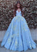 Wonderful Ball Gown Appliques Prom Dresses,Formal Blue Evening Dresses,Quinceanera Dresses DM357