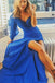 Sexy Sheath V-Neck Royal Blue Long Prom Dress with Long Sleeves DMH9