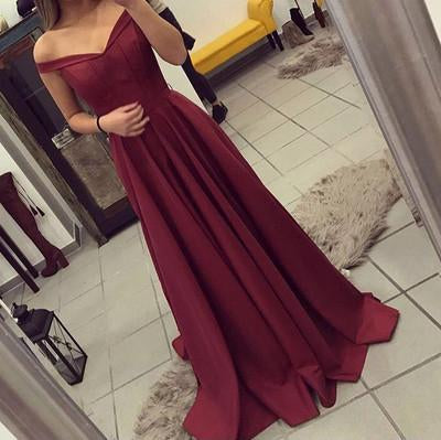 Simple Burgundy Off The Shoulder Long Prom Dresses/Evening Gown DM133
