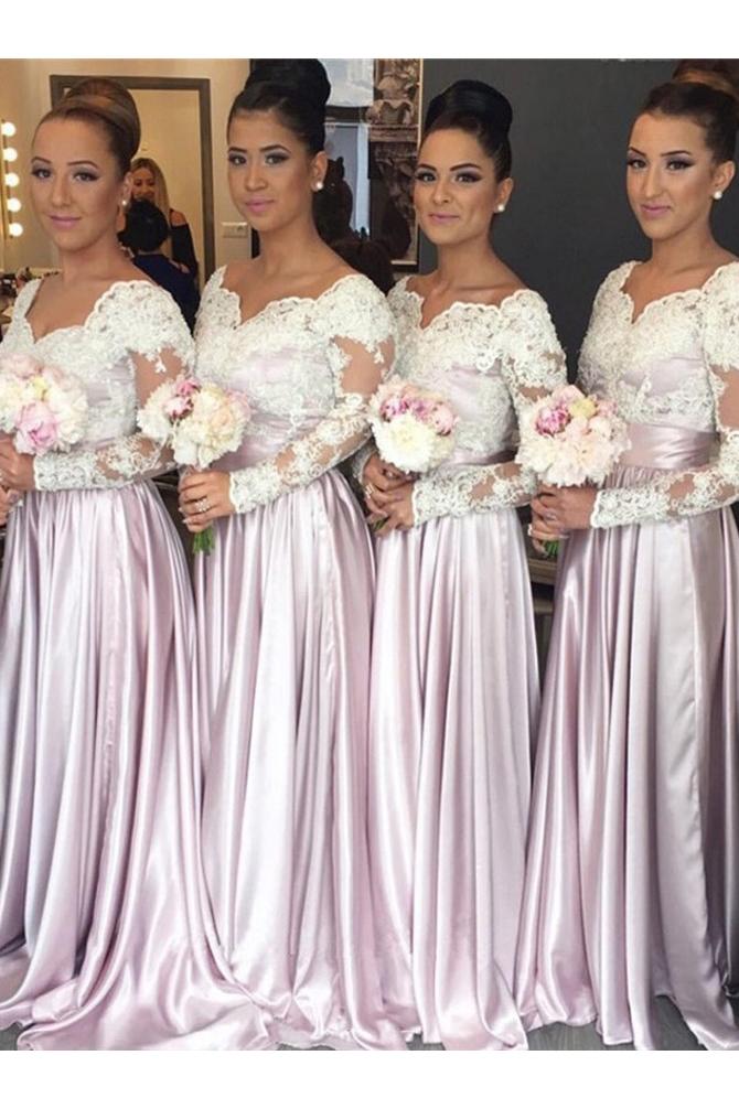 Beautiful A-Line Long Sleeves Pink Bridesmaid Dress with Lace DM652