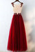 Charming Red A Line Long Tulle Lace Appliques Prom Dresses DMC21