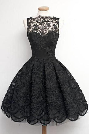 A-Line Short Sleeveless Vintage Black Lace Prom/Homecoming Dress stunning DM229