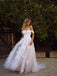 Simple A-Line Off the Shoulder White Beach Wedding Dresses DMM89