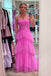 A Line Hot Pink New Arrival Spaghetti Straps Floor Length Prom Dresses With Ruffles DMP114