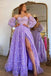Sweetheart Lilac Long Evening Party Dress Embroidered Butterfly Detachable Sleeves Lavender Prom Dresses DM1977