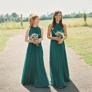 Newest Long Sleeveless Green Chiffon Cheap Halter Bridesmaid Dress DMG52