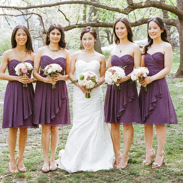 Simple Sweetheart Chiffon Purple Short Pleats Bridesmaid Dress DMG66