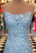 Blue Lace Applique Mermaid Sexy Cheap Long Prom Dress DME39
