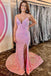 Sparkle Pink Strapless Mermaid Prom Dress with Slit Evening Gown DMP239