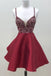 Spaghetti Straps Dark Red Short Prom Dress Homecoming Dress DMO59