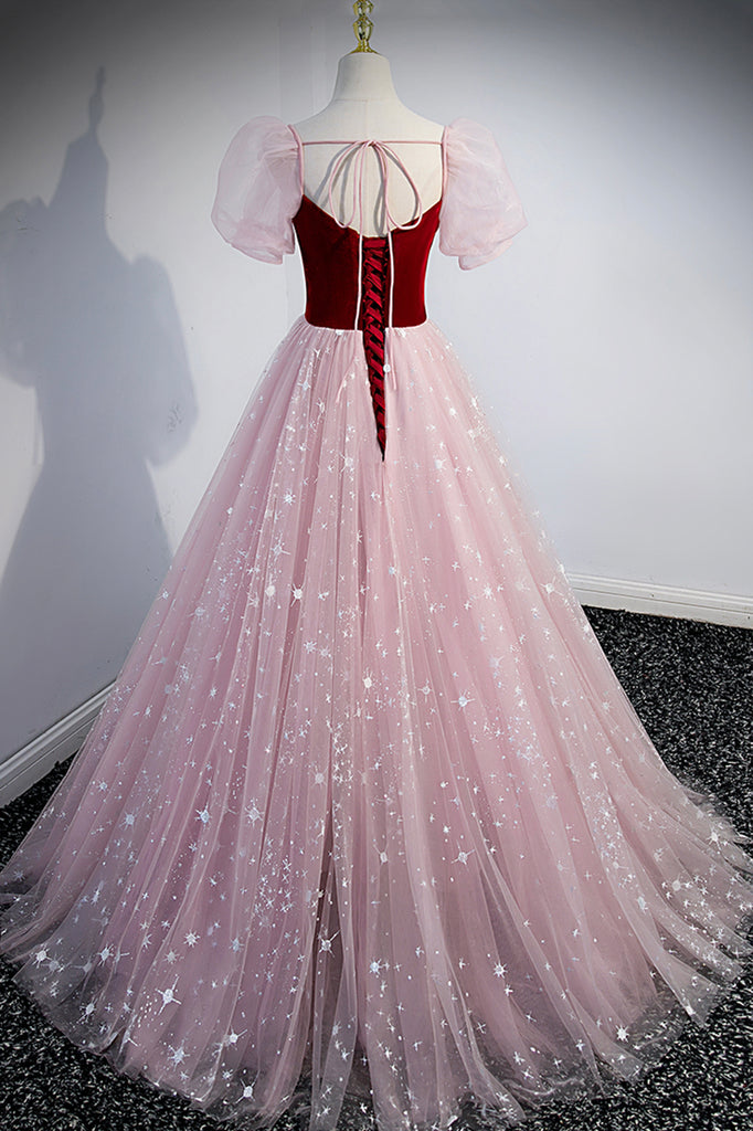 Princess A Line Tulle Pink Long Prom Dress, Formal Evening Dresses DMP175