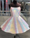 Sparkle Spaghetti Straps Sleeveless Homecoming Dress, A Line Short Mini Prom Dress DM1048