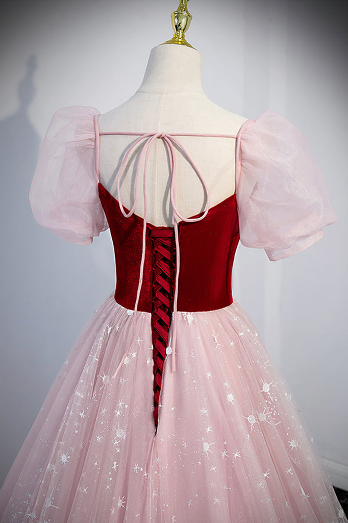 Princess A Line Tulle Pink Long Prom Dress, Formal Evening Dresses DMP175