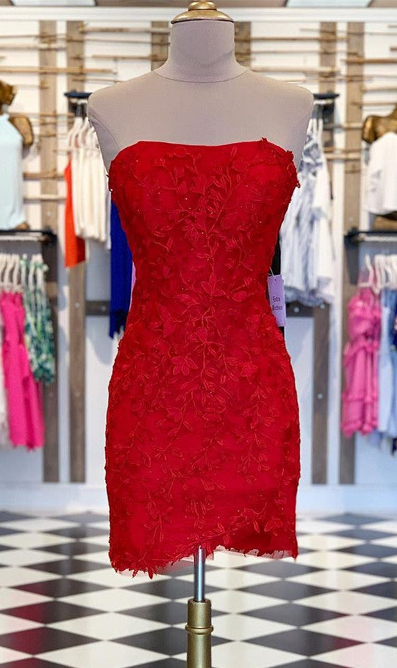 Sheath Strapless Short Sky Blue Lace Homecoming Dress Fashion Graduation Dresses DMHD32