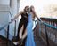 Glitter Mermaid V Neck Blue Sequin Prom Dress with Slit Long Evening Gown DMP099