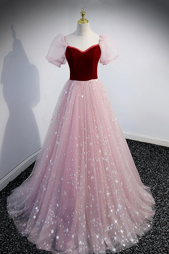 Princess A Line Tulle Pink Long Prom Dress, Formal Evening Dresses DMP175