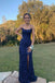 Navy Blue Sequin Long Prom Dresses Mermaid Cross Back Evening Party Dresses DM1939
