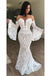 Off White Mermaid Lace Long Sleeves Prom Dresses, Elegant Formal Evening Dresses DMP338