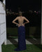 Navy Blue Sequin Long Prom Dresses Mermaid Cross Back Evening Party Dresses DM1939