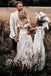 Boho Off The Shoulder A Line Tulle Lace Appliques Long Beach Wedding Dresses DMW6