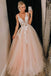 Pink Tulle V Neck Long Senior Prom Dress, Formal Dress With Applique DMQ84