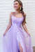 A-Line Lavender Tulle Spaghetti Straps Appliques Long Prom Dresses with Slit DMP110