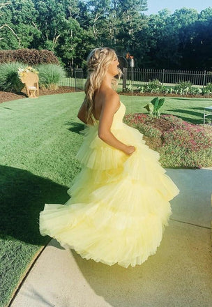 A Line Yellow Princess Prom Dresses, Formal Party Dresses, Long Evening Dresses DMP219