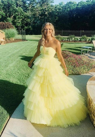 A Line Yellow Princess Prom Dresses, Formal Party Dresses, Long Evening Dresses DMP219