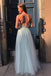 Charming A Line Tulle Light Blue Long Prom Dresses with Lace Appliques DMP200