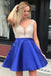 A Line V Neck Sleeveless Homecoming Dress, Beading Satin Short Prom Dresses DMN41