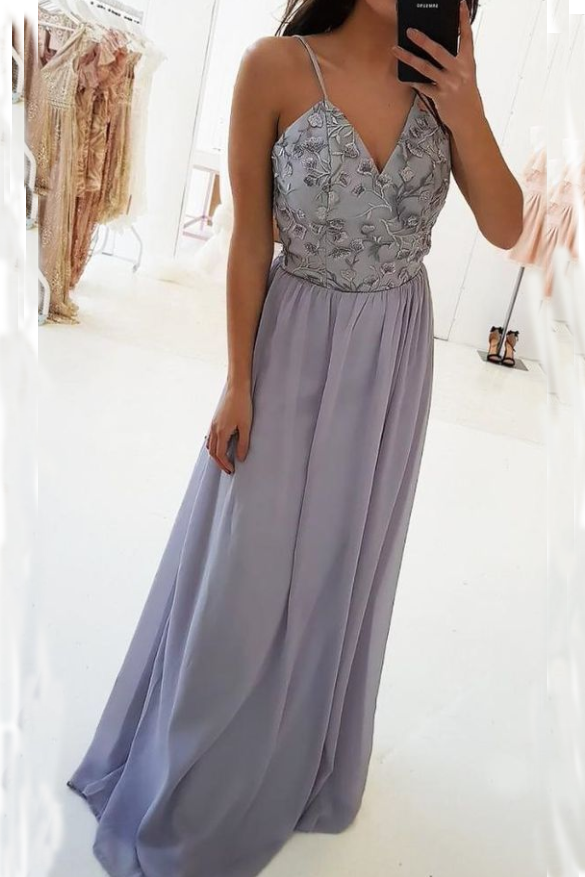 A-Line Spaghetti Straps Floor-Length Prom Dress with Lace Top DMF20