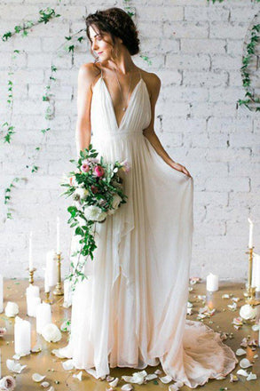 Simple Backless Beach Summer Wedding Dresses, Chiffon LongWedding Gowns DM108