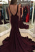 Elegant Mermaid Burgundy Sweep Train Prom Dress with Open Back DM132