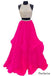 Two Piece Floor Length Burgundy Prom Dress Beaded Open Back Evening Gown DM603