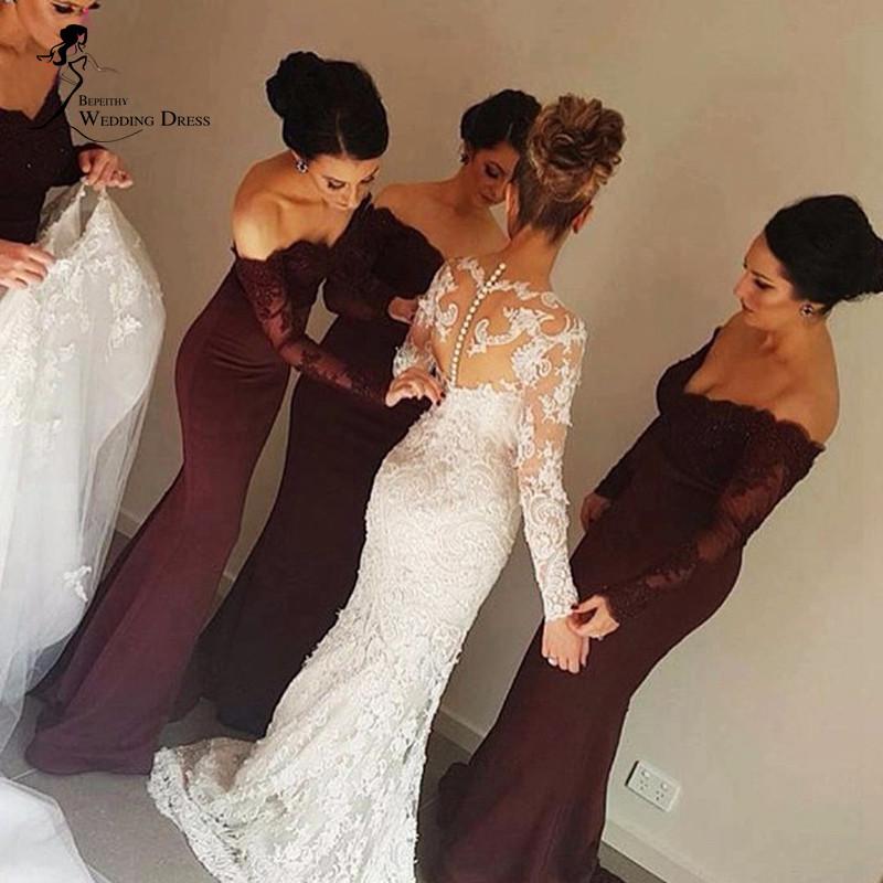 Mermaid Long Sleeves lace off the Shoulder Sexy Bridesmaid Dresses For Weddings DM113
