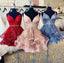 Cute Sparkly V Neck Mini Homecoming Dresses, Pink Puffy Short Prom Dress DM1027