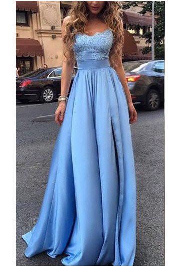 Blue Sexy Evening Formal Dress,Lace A Line Prom Gown Long Charming Prom Dress DM179