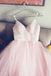 simple spaghetti straps v neck tulle pink prom/evening dress, pink tulle bridal dress DM228